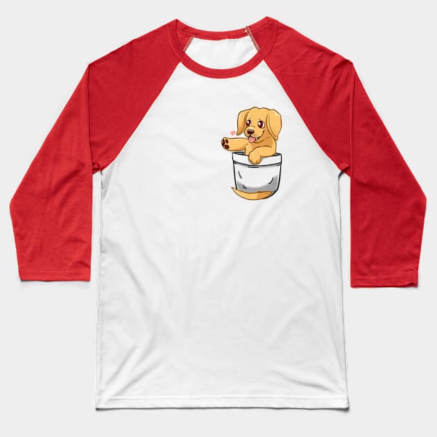 Pocket Cute Golden Labrador Dog Baseball T-Shirt by TechraPockets